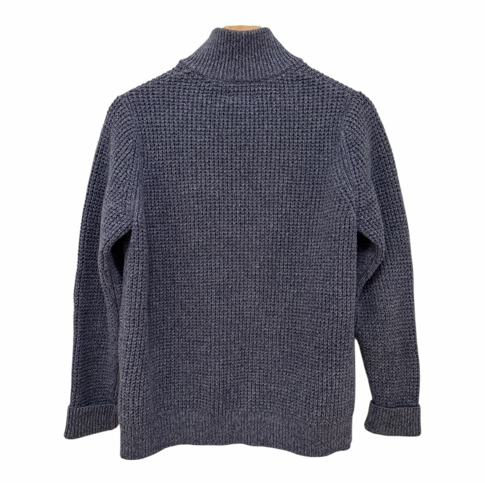L.L. Bean Blue Organic Cotton Zip Fisherman Heavy Knit Sweater Cardigan Sm Y2K - Picture 3 of 8